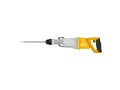 Jackhammer with steel drill bit, side view. Electric hammer drill with yellow handle. Power tool. Flat vector icon