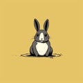 Minimalist Rabbit Illustration On Yellow Background