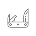 Jackknife, pocket knife, multitools line icon.