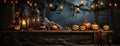 Jacko lanterns with candles on table banner for Halloween Royalty Free Stock Photo