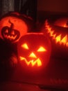 Jackolanterns lit with candles Royalty Free Stock Photo