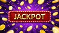 Jackpot banner with falling gold coins and confetti. Casino or lottery advertising. Prize in gambling game Royalty Free Stock Photo