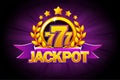 Jackpot banner with purple ribbon, 777 icons and text. Vector illustration for casino, slots, roulette and game UI