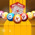 Jackpot bingo balls over golden steps Royalty Free Stock Photo