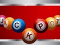 Jackpot bingo lottery balls on red and metallic panel Royalty Free Stock Photo