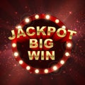 Jackpot casino winner. Big win banner. Retro signboard on red background with light rays. Vector Royalty Free Stock Photo