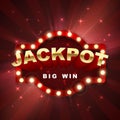 Jackpot casino winner. Big win banner retro signboard on red background with light. Vector Royalty Free Stock Photo