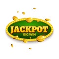 Jackpot gambling retro banner decoration. Business jackpot decoration. Winner sign lucky symbol template with coins money