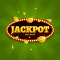 Jackpot gambling retro banner decoration. Business jackpot decoration. Winner sign lucky symbol template with coins money