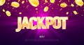 Jackpot golden 3d word on falling down confetti background. Winning vector illustration. Advertising of prize in gamble