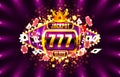 Jackpot King spins 777 banner casino on the golden background. Vector Royalty Free Stock Photo