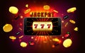 Jackpot lucky wins golden slot machine casino on mobile phone Royalty Free Stock Photo