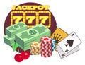 Jackpot money color icon. Lucky number and cards