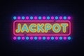 Jackpot neon sign vector. Casino Design template neon sign, light banner, neon signboard, nightly bright advertising Royalty Free Stock Photo