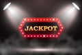 Jackpot retro banner with spotlights on abstract smoke background