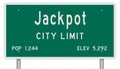 Jackpot road sign showing population and elevation