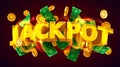 Jackpot sign with golden coins. Money explosion Royalty Free Stock Photo