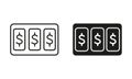 Jackpot in Slot Machine Line and Silhouette Black Icon Set. Gambling, Lottery, Game for Money Symbol Collection. Casino Royalty Free Stock Photo