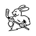 Jackrabbit With Ice Hockey Stick Mascot Black and White