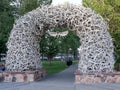 JACKSON HOLE, WYOMING, USA -AUGUST 17, 2017: an antler arch at the park in jackson hole, wyoming Royalty Free Stock Photo