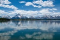 Jackson Lake reflection of the Teton Mountain range at the turnoff just north of the Chapel of the Sacred Heart