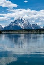 Jackson Lake reflection of the Teton Mountain range at the turnoff just north of the Chapel of the Sacred Heart