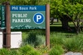 Sign for Phil Baux Park and its public parking lot, an area in downtown Jackson Hole