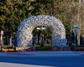 Jackson, Wyoming, USA - May 16 2023: Elk antler arch on the corner of Jackson Holeâs George Washington Memorial Park