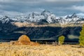 View of a wooden barn at Mormon Row near Jackson Wyoming on September 30, 2013 Royalty Free Stock Photo