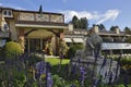 The entrance of a Tourist resort in Ontario, Canada with lion stone Sculpture and landscaped garden Royalty Free Stock Photo