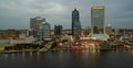 JACKSONVILLE, FL - FEBRUARY 2016: City aerial skyline at dusk. J