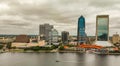 Jacksonville, Florida - April 2018: Aerial view of city skyline from drone viewpoint