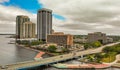 Jacksonville, Florida - April 2018: Aerial view of city skyline from drone viewpoint