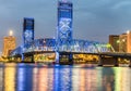 Jacksonville, Florida. City lights at night with bridge and rive Royalty Free Stock Photo