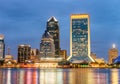 Jacksonville, Florida. City lights at night with river reflections Royalty Free Stock Photo