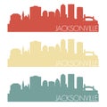 Jacksonville Florida USA Skyline Silhouette City Stamp Vector Color Vintage Set Logo Clipar Illustration.