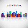 Jacksonville skyline silhouette in colorful geometric style.
