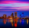 Jacksonville skyline sunset river in Florida Royalty Free Stock Photo