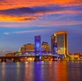 Jacksonville skyline sunset river in Florida Royalty Free Stock Photo