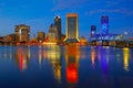 Jacksonville skyline sunset river in Florida Royalty Free Stock Photo