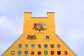 Jacob`s Barracks building showing coats of arms for Latvian parishes, Tornu Street, old town, Riga, Latvia Royalty Free Stock Photo