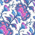 Jacobean embroidery floral seamless pattern. Fantasy baroque print with leaves and flowers. Floral textile Royalty Free Stock Photo