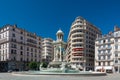 Jacobins square and beautiful fountain in Lyon city, France