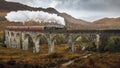 Jacobite steam train passing over Glenfinnan viaduct