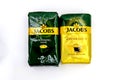 Jacobs kronung and crema gold beans coffee in bag.