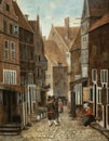 Street with a woman on a bench, by Dutch golden age painter Jacobus Vrel