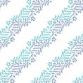 Jacquard effect wild meadow grass seamless vector pattern background. Blue white backdrop of leaves in elegant diagonal