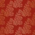 Jacquard effect wild meadow grass seamless vector pattern background. Gold and red metal foil effect backdrop of leaves Royalty Free Stock Photo