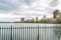 Jacqueline Kennedy Onassis Reservoir. Central Park Biggest Lake. Buildings in Background.
