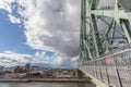 Jacques Cartier bridge with the Molson brewery in background. It is a metal steel bridge and a landmark of Montreal.